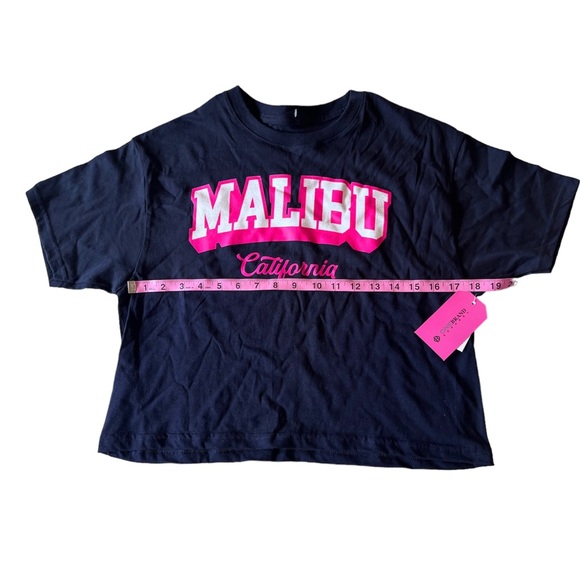 💗 MALIBU California Navy + Pink + White Sparkle Crop Top Tee NWT MEDIUM - Picture 3 of 3